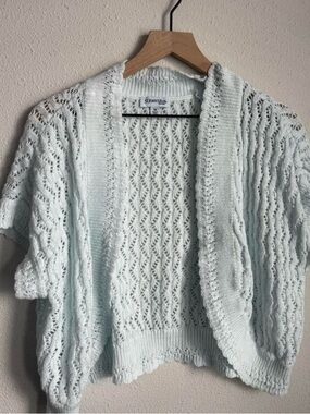 St. John's Bay Pale Blue Open-Knit Short-Sleeve Cardigan